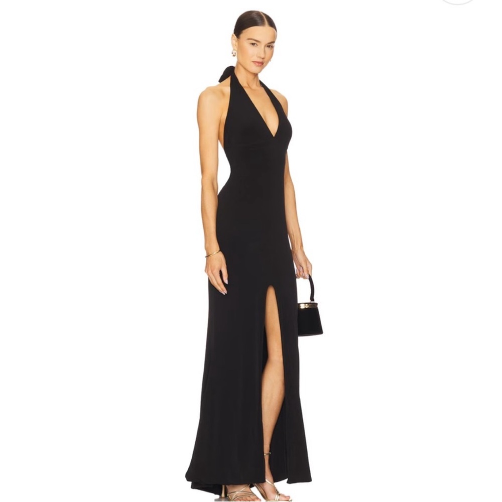 Miss Avenue Black Halter Slit Maxi Dress